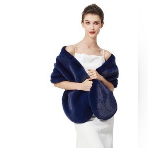 Women's Faux Fur Shawl Winter Wedding Stoles Wrap-0101